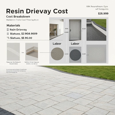 Detailed breakdown of resin driveway costs with various elements like materials, labor, and optional features