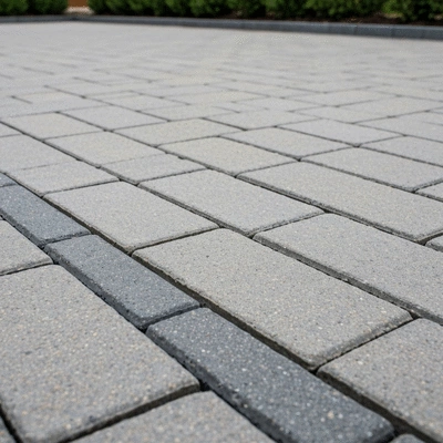 Close-up of a neatly installed resin driveway edge with decorative stones