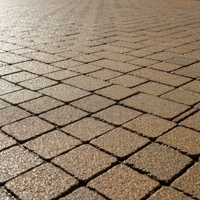 Close-up of a permeable resin bound driveway allowing water to drain through, natural light, no text, no words, no typography, no labels, clean image