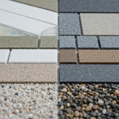 Close-up of high-quality resin and aggregate samples for a driveway