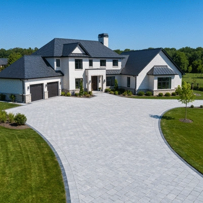 Luxury home with a newly installed resin driveway, showcasing curb appeal