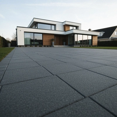 Modern resin driveway in front of a stylish home, showcasing durability and seamless design