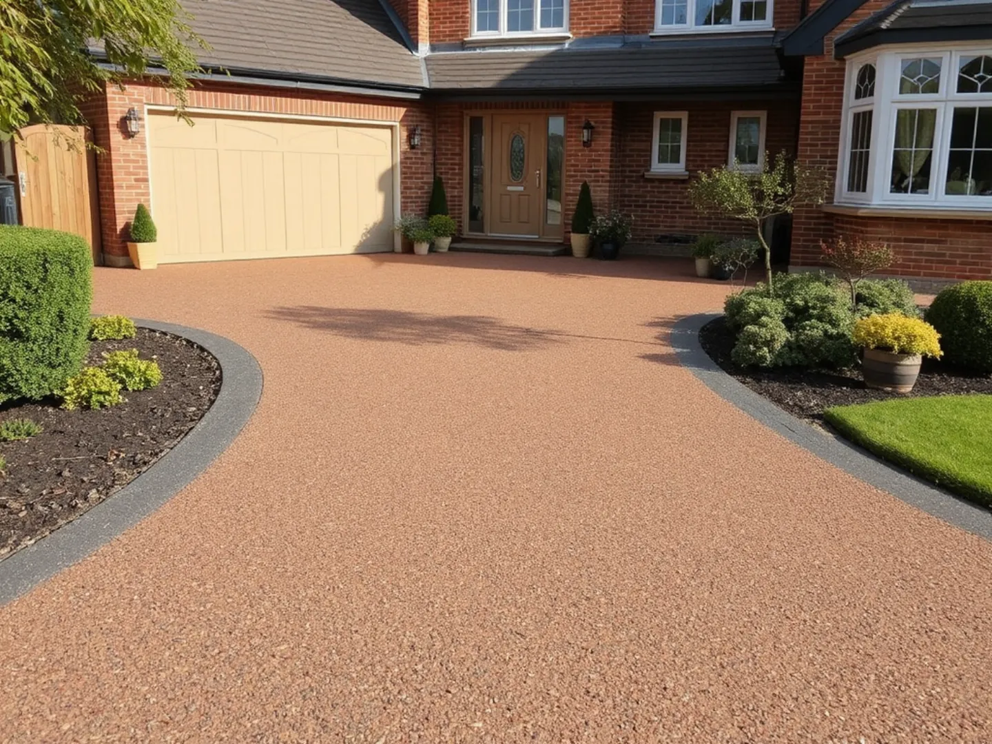 Modern resin driveway with elegant landscaping